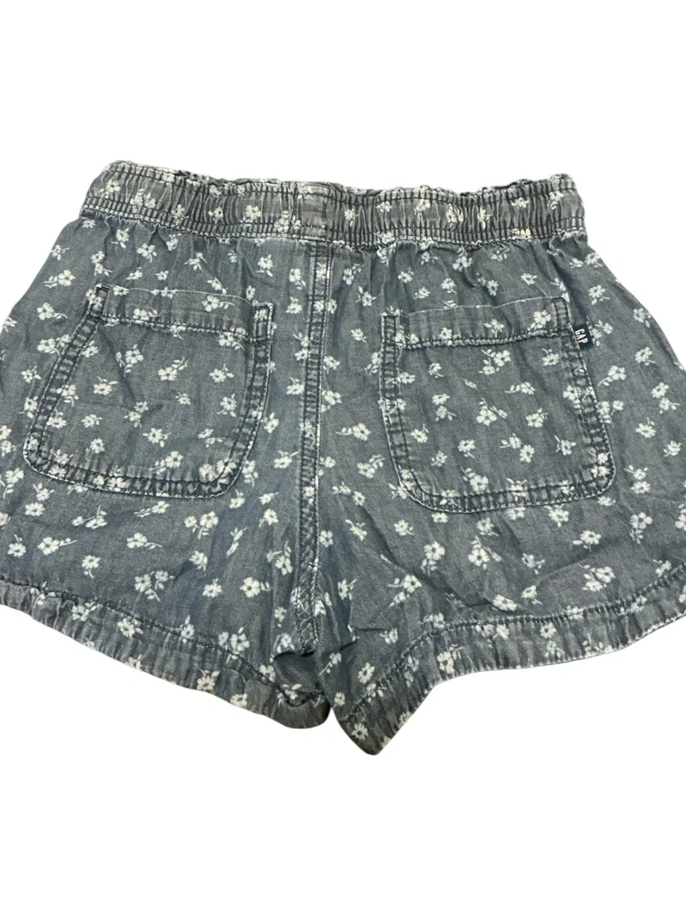 GAP Girls' Chambray Floral Elastic-Waist Shorts - Gray Blue